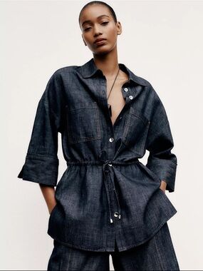 Zara denim safari-style jacket in a lightweight chambray fabric
